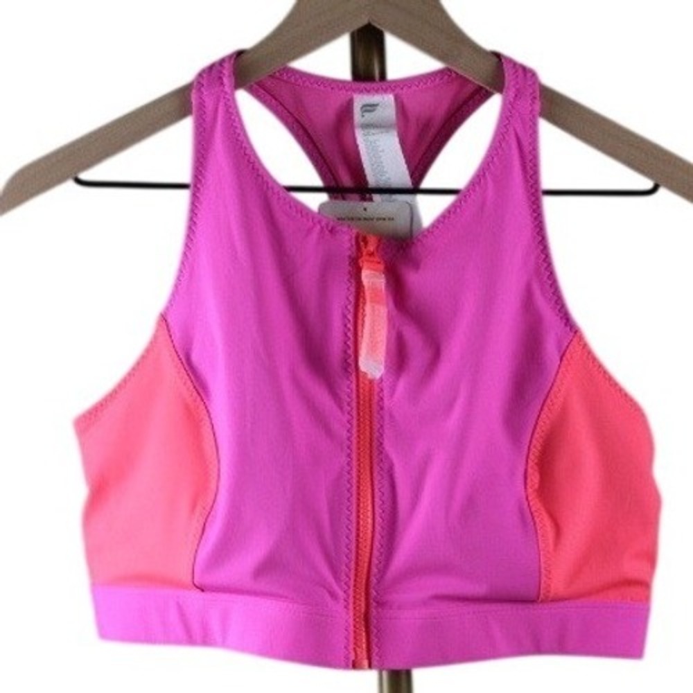 Fabletics Pink Coral Front Zip Racerback Sports Bra High Impact Size L NWT